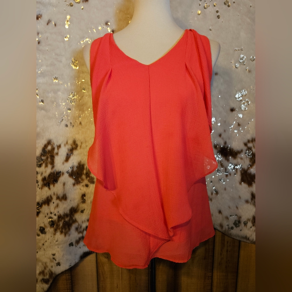 Iz Byer Vibrant Coral Layered Blouse